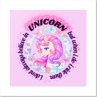 I don't always believe in unicorns but when I do I ride them, Pink unicorn Posters and Art